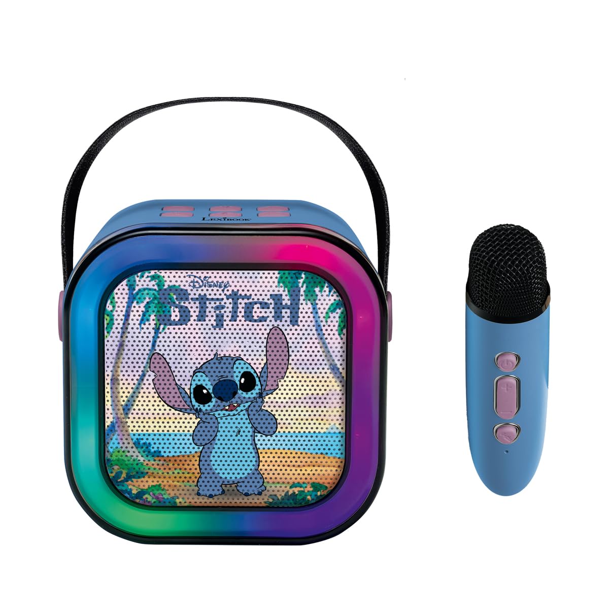 Lexibook, Disney, Karaoke con Microfono Wireless, Blu, BTC020DLXB | Altoparlante karaoke Stitch con microfono wireless, Bluetooth 5.0, USB-C, luci e design compatto