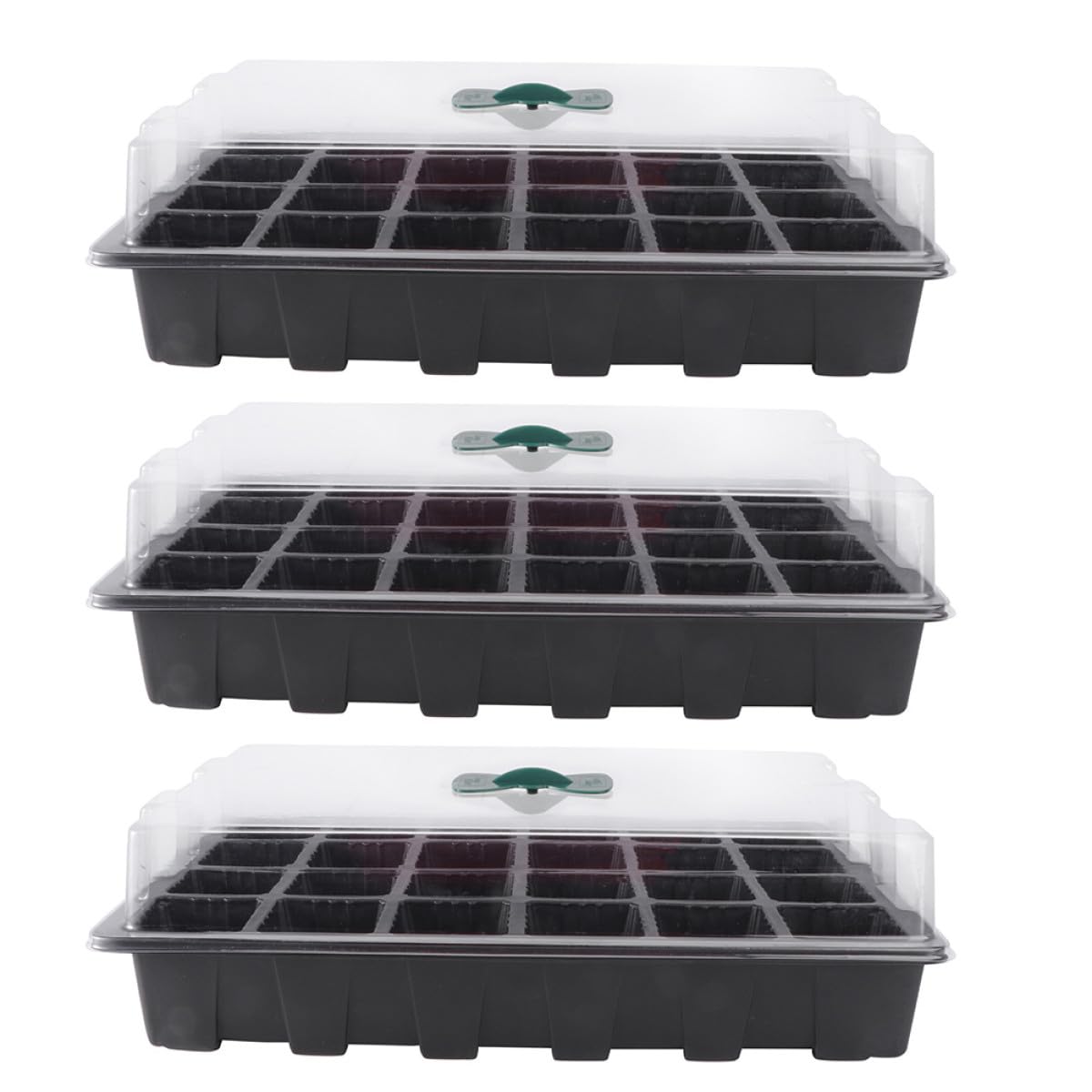 SHINEOFI Lot de 3 Sets de Sets de Plateaux de Germination en PVC Noir Couvercle Transparent, 24 Alvéoles pour Semis, Maintien de Chaleur et Humidité, pour Graines et Plantes