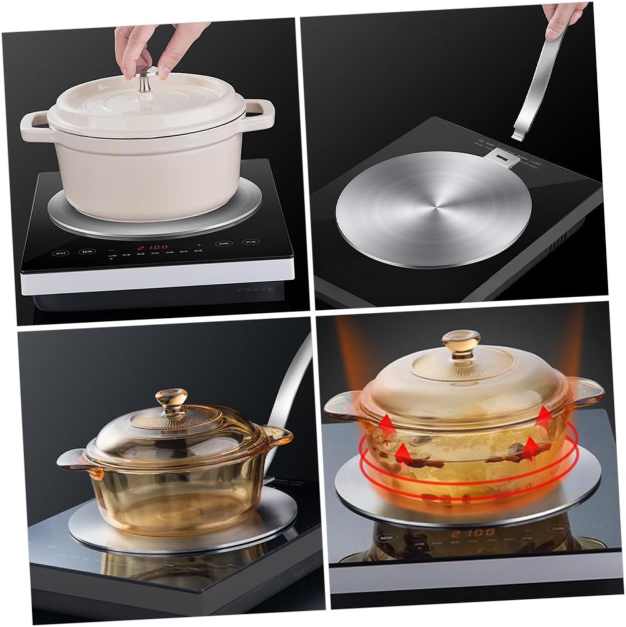 Stainless Steel Induction Diffuser Plate Adapter for Gas and Electric Stoves Heat Diffuser Removable Handle for Even Cooking and Versatile Use