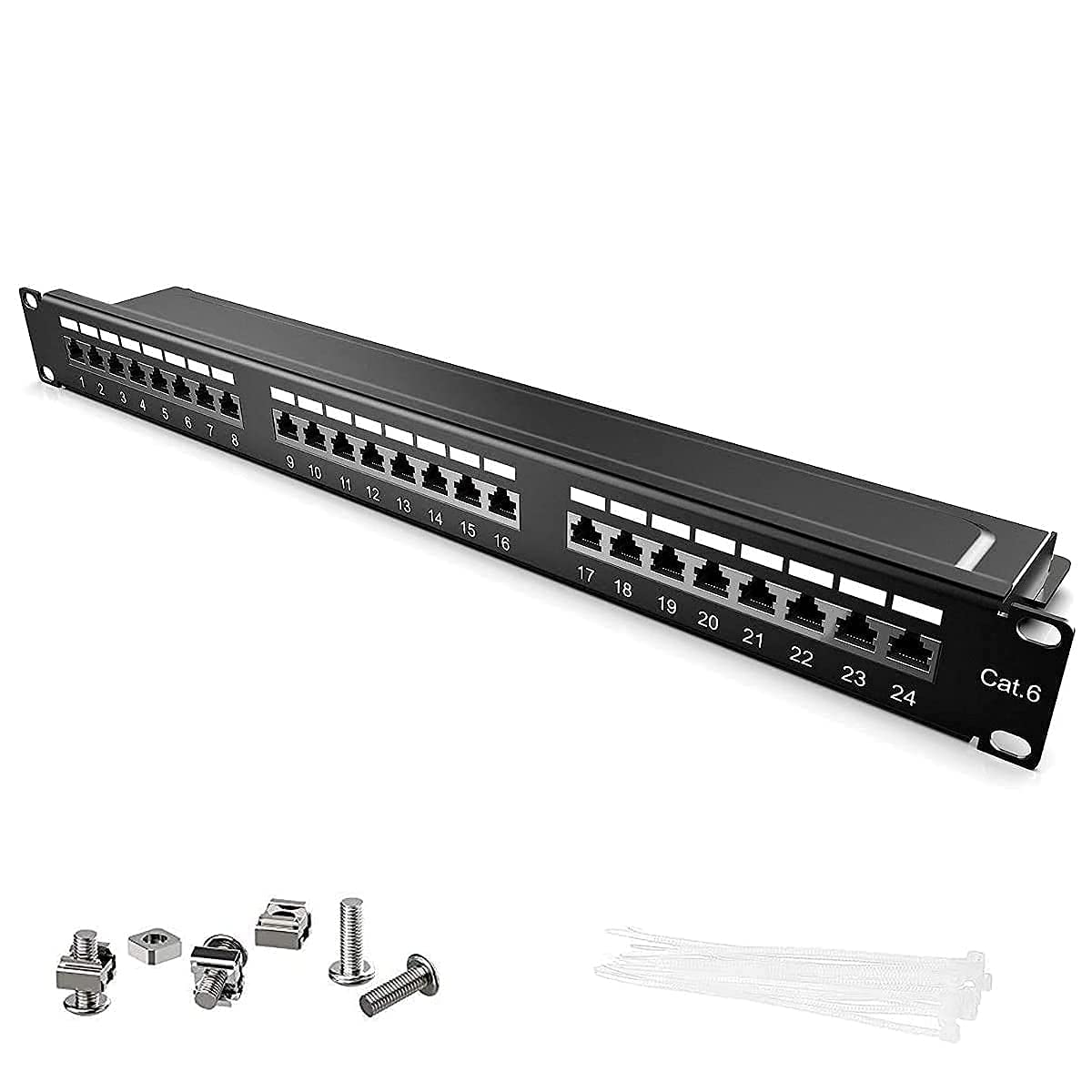 7E TRADING 24 Port 1U Rack Mountable CAT6 Patch Panel Pro RJ45 110 Network Mini Patch Pane Integrated Molding, No Rust, Durable(Cate6 Straight)