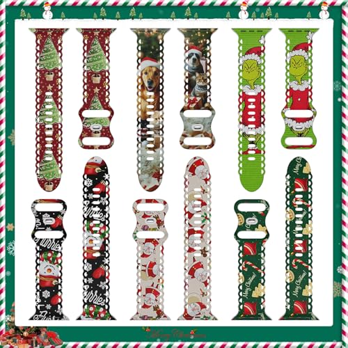 Image of Compatible with Apple Watch Band 41mm 40mm 38mm 49mm 45mm 44mm 42mm Women Girl, Christmas Hollow Soft Silicone Sports Strap For iWatch Ultra SE Series 10 9 8 7 6 5 4 3 2, Gifts-42