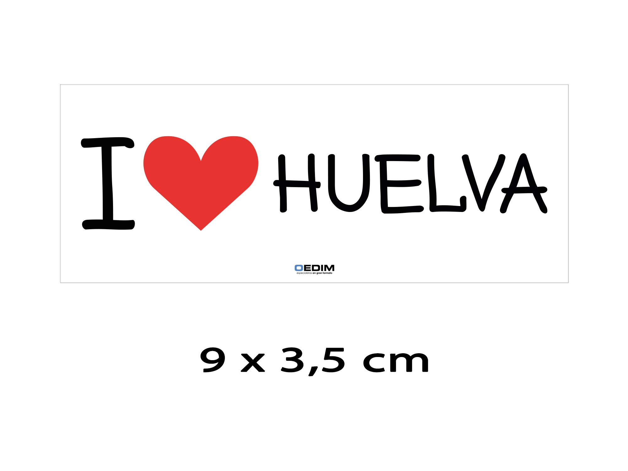 Oedim Rollo Bobina con 500 Etiquetas de I Love Huelva | 9x3,5cm | Fabricadas en Polipropileno Blanco Adhesivo