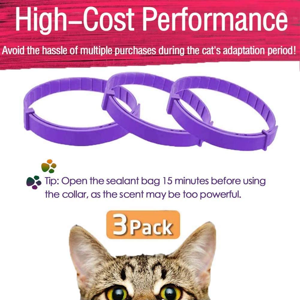 LIENJAER Cat Calming Collar, 3 Pack Calming Collar for Cats, Kitten Pheromone Anti-Anxiety Calm Collars, Adjustable Waterproof Collar Up to 15 Inches Fit for Small Medium Large Cats