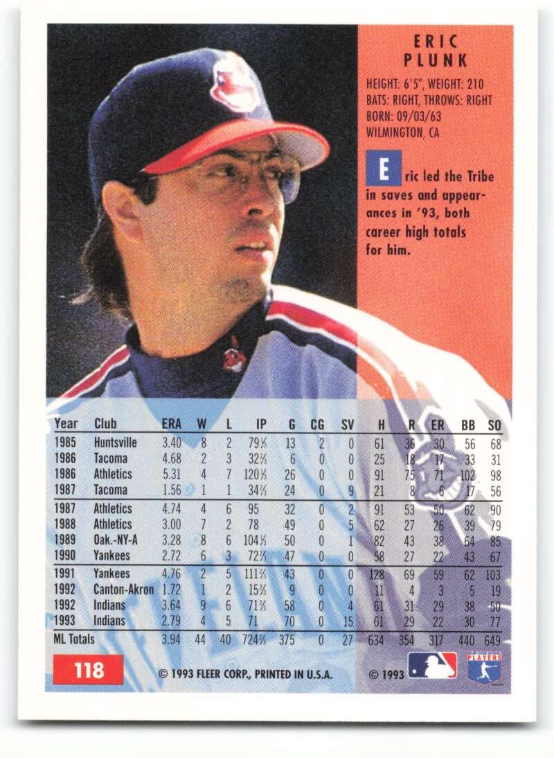 Amazon.com: Baseball MLB 1994 Fleer #118 Eric Plunk NM Indians