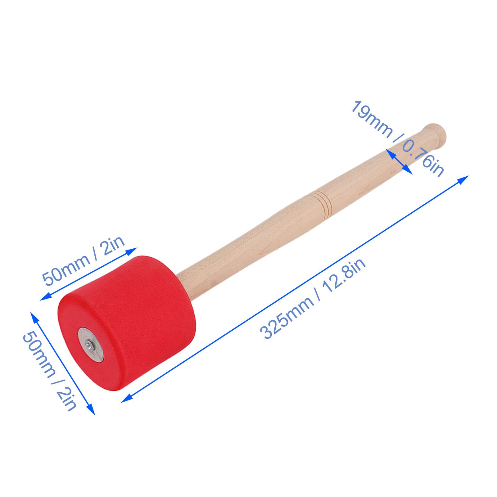 2PCS Anti Slip Bass Foam Drum Mallet with Oak Handle, EVA Foam Head, for Percussion Instruments Accessories (Red)