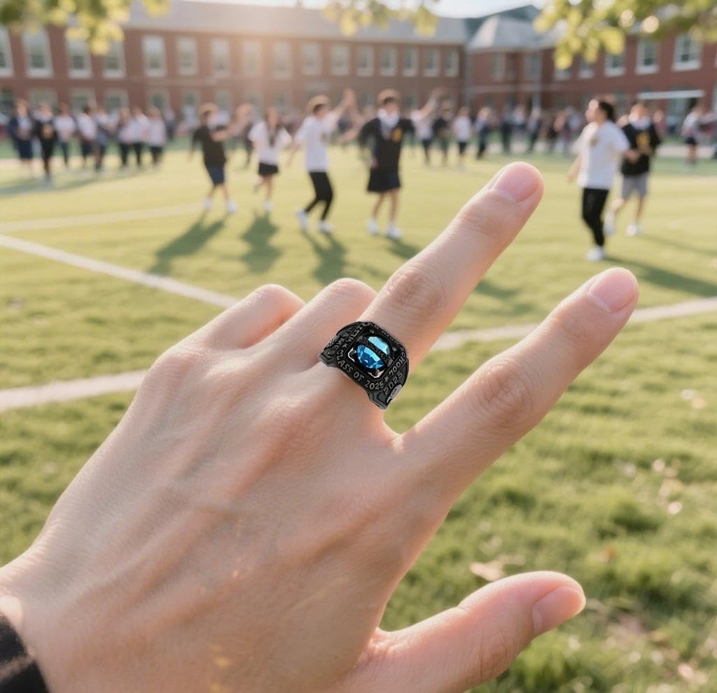 Premium Black Custom Class Ring 925 Sterling Silver or 10K Customized High School College University Men's Class Rings High School College University with Name and Pattern Exquisite Graduation Gifts