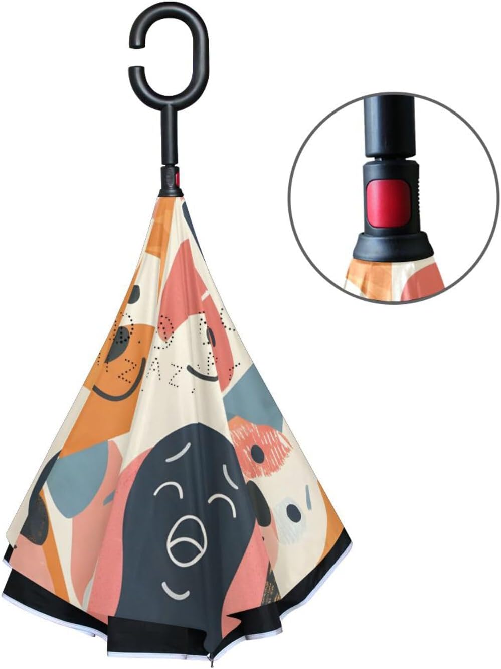 Cute Dog Print Inverted Umbrellas for Rain Windproof Reverse Upside Down Golf Umbrella with C-shape Handle for Men Women