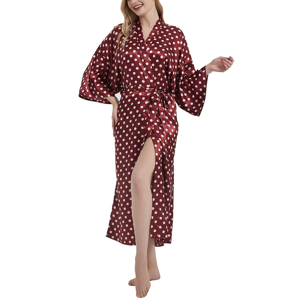 Wiiiwish Women's Kimono Robe Long Floral Satin Sleepwear Silky Bathrobe Bachelorette Robes