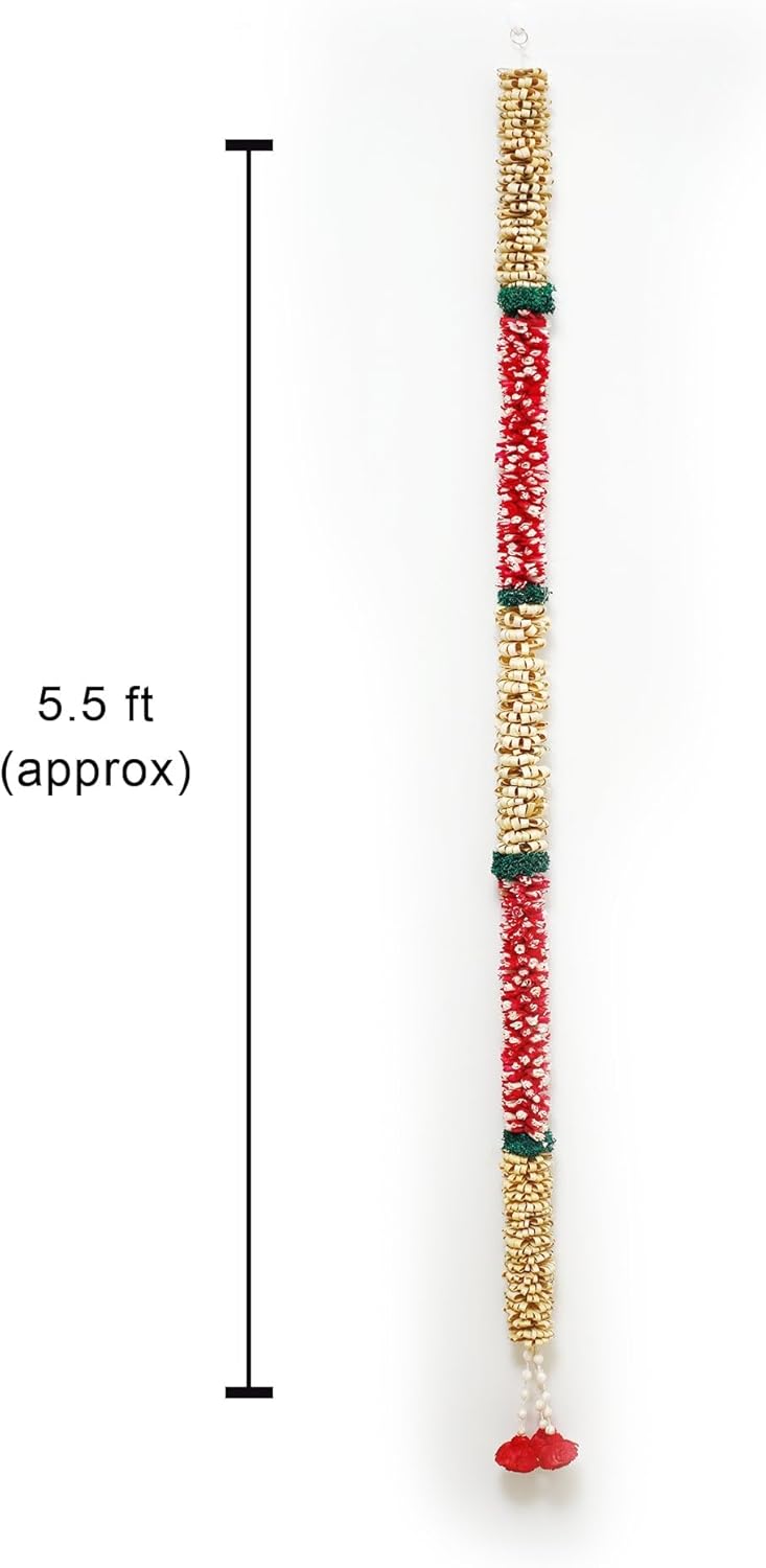 Sola Wood & Palm Garland, Indian Garlands, Artificial Garlands for Indian Wedding Decorations, Flower Garland for Indian Backdrop, Pooja Mandir Decor, Diwali Decorations - 5.5ft (Pack of 2)
