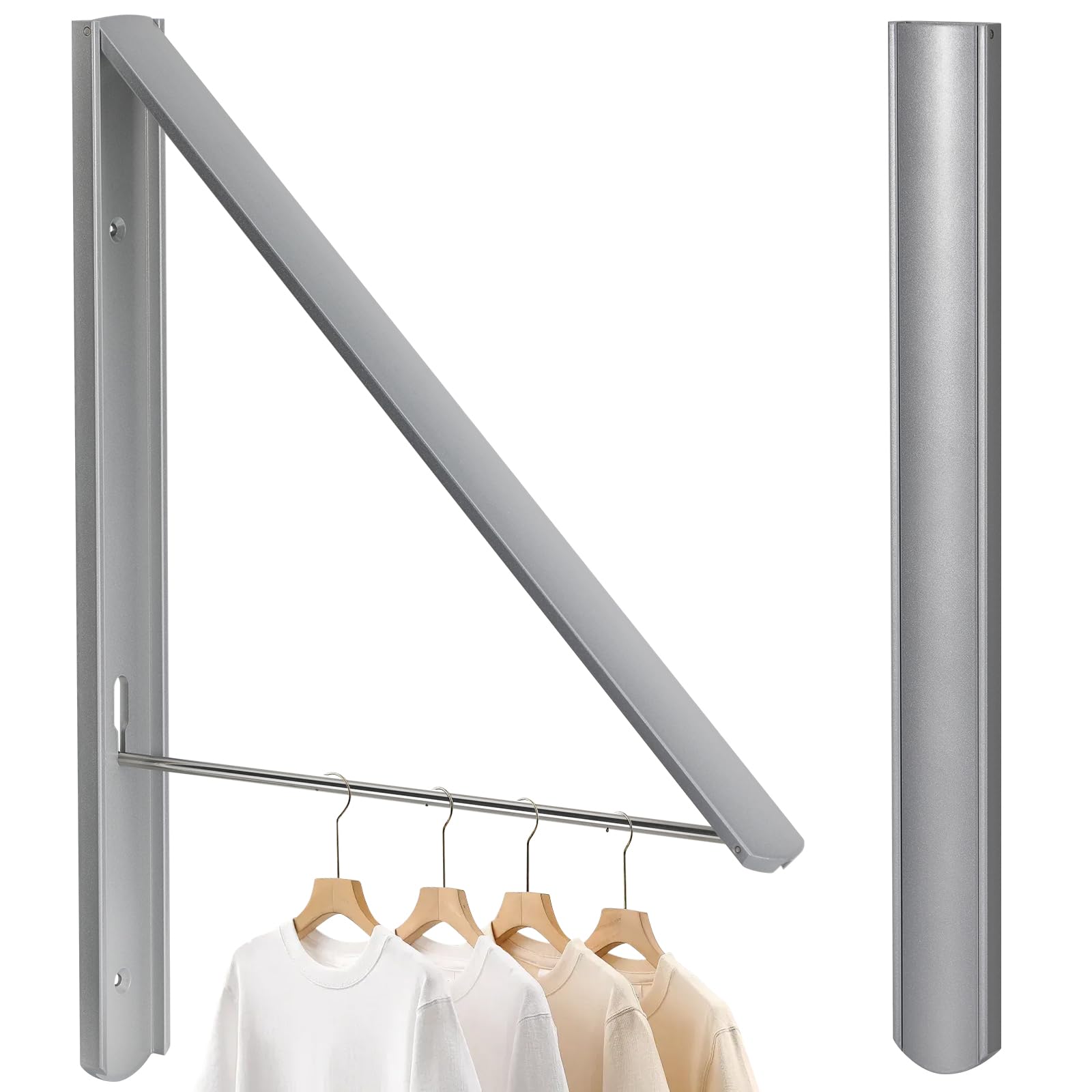 Relonggi Silver Foldable Coat Hangers, Wall Hanger Wall Mounted Retractable Drying Rack, 0.43'' 1.1Cm Thickness Space Saving Laundry Racks And Closet Organizer, Aluminum (Silver)