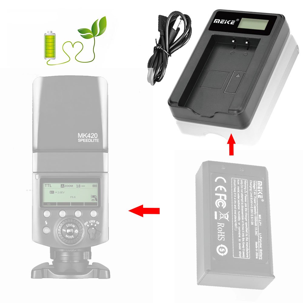 Meike MK-LC1 Chargeur de batterie Li-ion avec écran LCD pour batterie MK 420 Speedlite Series (MK-LP1)