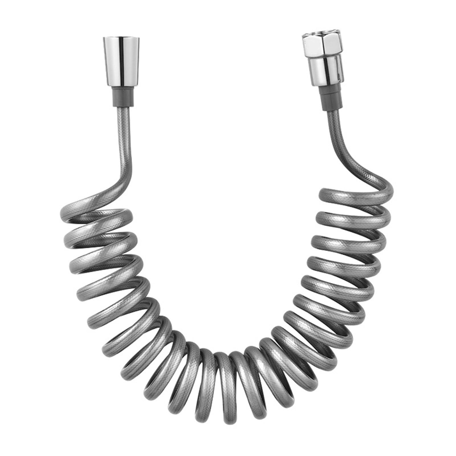 Spring Flexible Shower Hose, Bidet Sprayer Retractable Spring Hose Silver, Black 118.11in(Silver)
