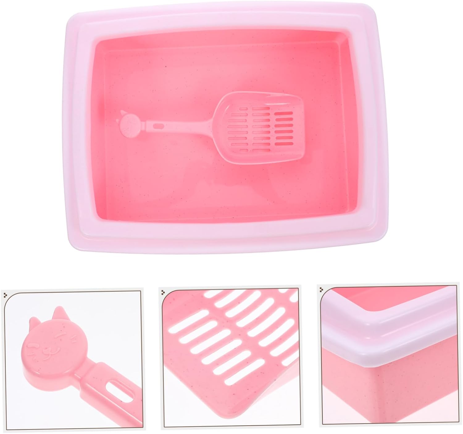 POPETPOP Low Entry Cat Litter Box Scoop Portable Plastic Potty for Senior Cats and Kittens Litter Tray Scatter Easy Cleaning