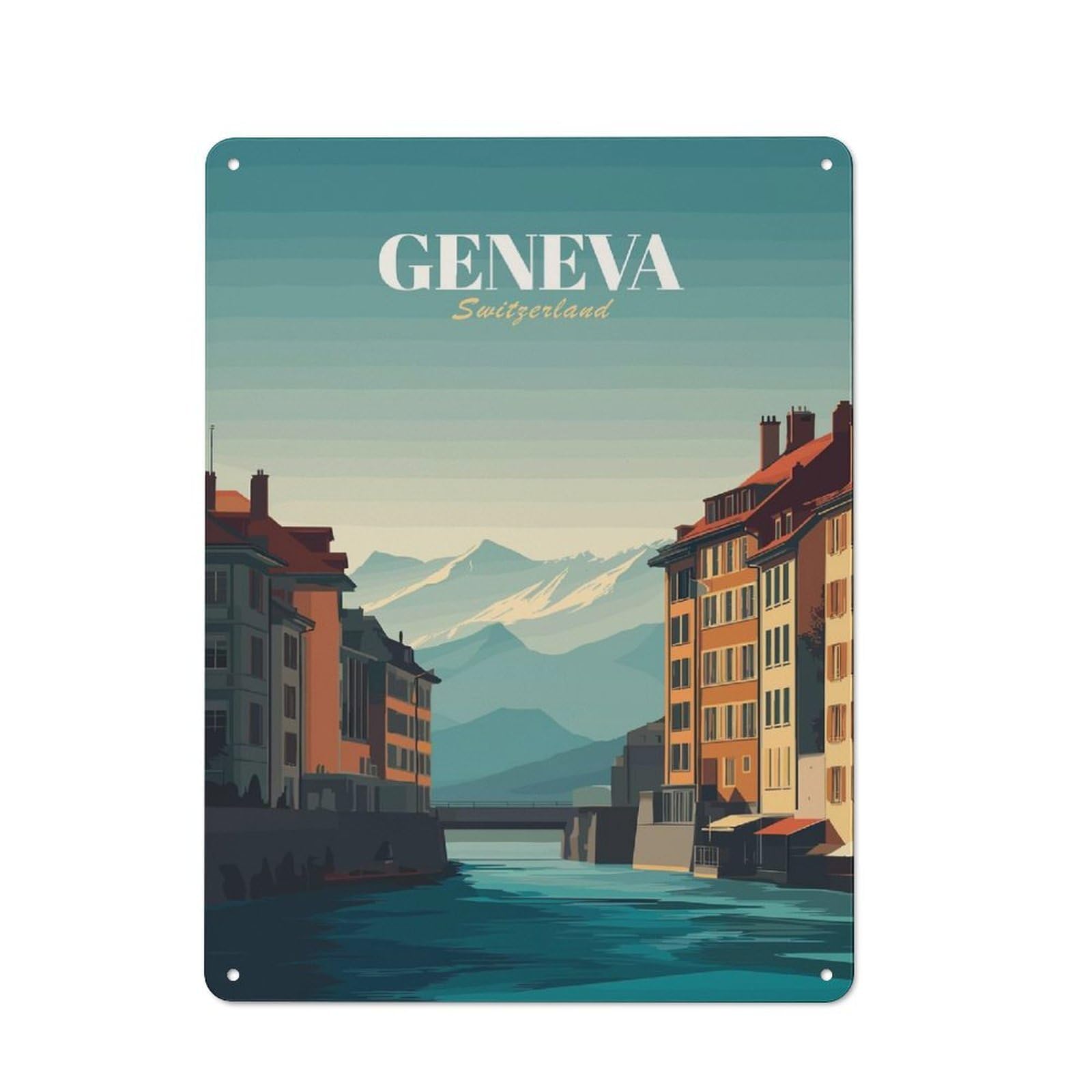 Junmoney Style-15 Tin Wall Plaque 40X30cm With Geneva, Switzerland Travel (2) For Guest Room Or Hallway, A Decorative Christmas Gift For Home Decor Collectors