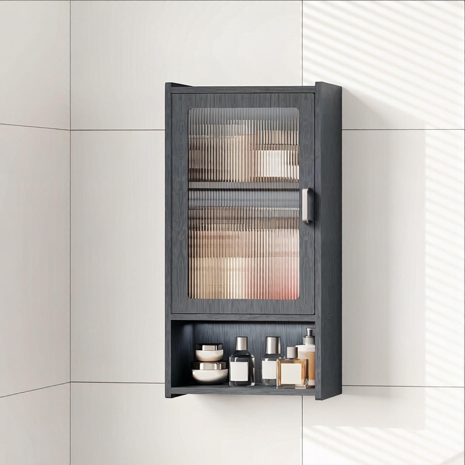 Wall Mounted Bathroom Cabinet With Fluted Acrylic Doors Over The Toilet Sto Pvc Mcine Cabinet For Kitchen & Laundry Room,Black-30*15*60Cm/11.8*5.9*23.6In,Black-30*15*60cm/11.8*5.9*23.6in