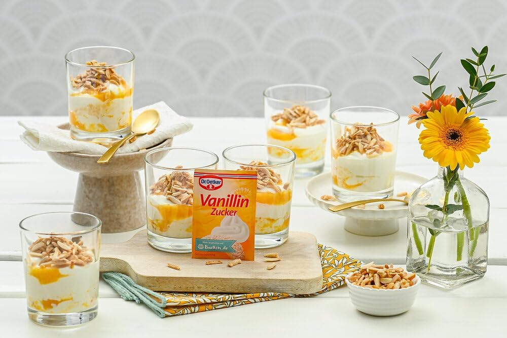 Dr. Oetker Vanillinzucker 16er Pack, Zucker verfeinert mit Vanillin, zum Backen und Süßen von Kuchen, Desserts & Shakes, vegan, 16 x 80 g