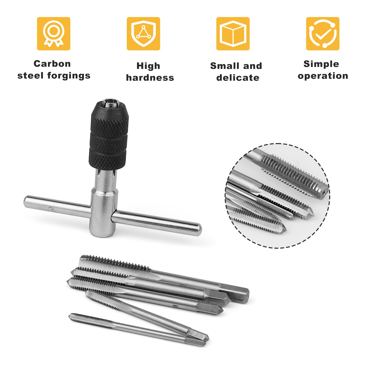 Set Maschi Per Filettare Metrici M3-M8 - Acciaio Al Carbonio, Con Giramaschi | Per Ferro, Alluminio, Legno - Foto 7