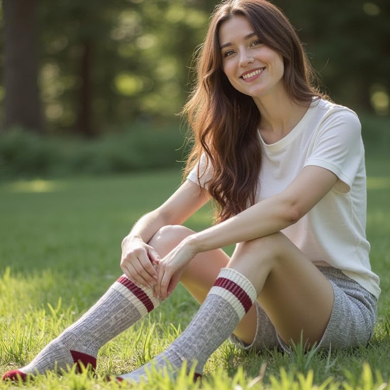 HENNY RUE 4 Pairs of Cotton Socks for Girl California American Style Handmade Chunky line Women's Mid-tube Socks.4