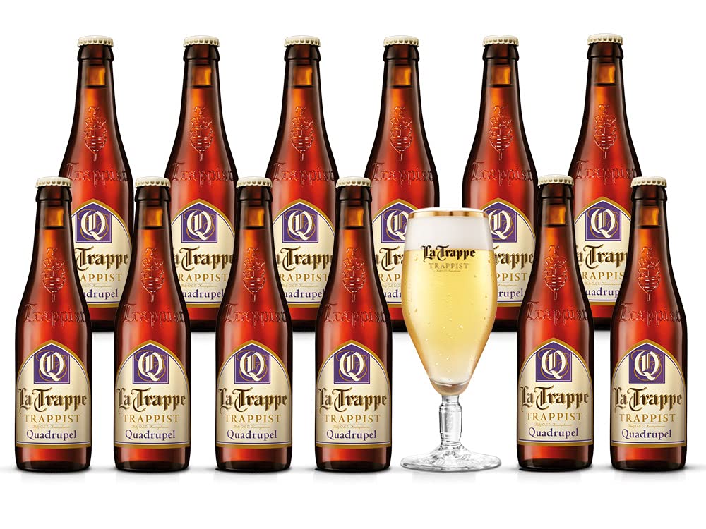 LA TRAPPE Quadrupel, Bernsteinfarbenes Starkes Trappistenbier mit 10% vol. aus Berkel-Enschot, 12x 0,33 Liter + Glas