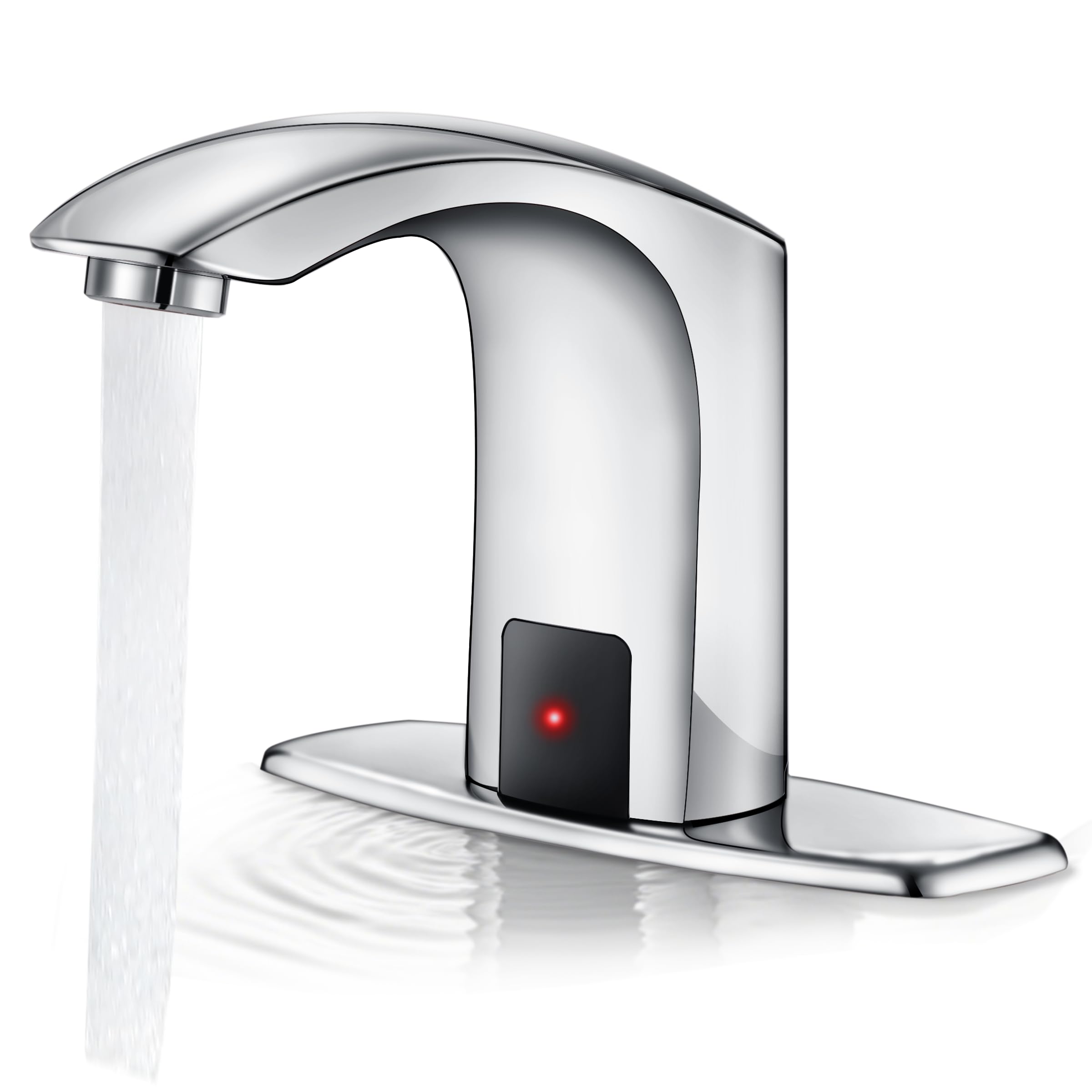 Automatic Touchless Bathroom Sink Faucet Sensor Motion Activated Commercial Faucets Hands Free Infrared Residential Elegant Basin Tap with Deck Plate Water Mixer Valve Control Box (Chrome)
