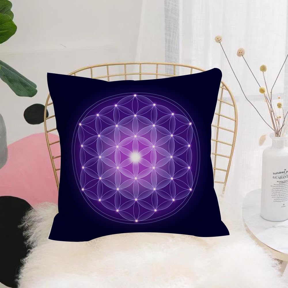 HYMSXW Cushion Cover,Throw Pillow Case Home Decorative for Living Room Bedroom Sofa Chair 20X20 Inch,Cosmic Flower of Life with stars on dark blue background a spiritual symbol and,Pillowcase 50X50cm