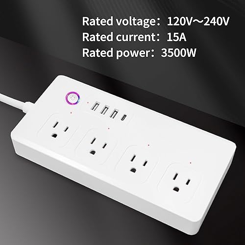 Miniatura 5 de Regleta de alimentación WiFi inteligente, cable de extensión con 4 salidas de CA controladas individualmente y 4 puertos USB (3USB A+1USB C),