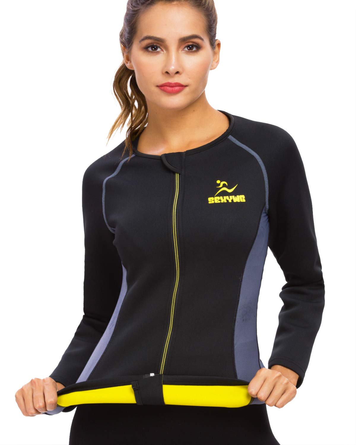 SEXYWG Sauna Suit for Women Sweat - Neoprene Slimming Jacket Zipper Long Sleeve Hot Suits Waist Trainer Top Body Shaper