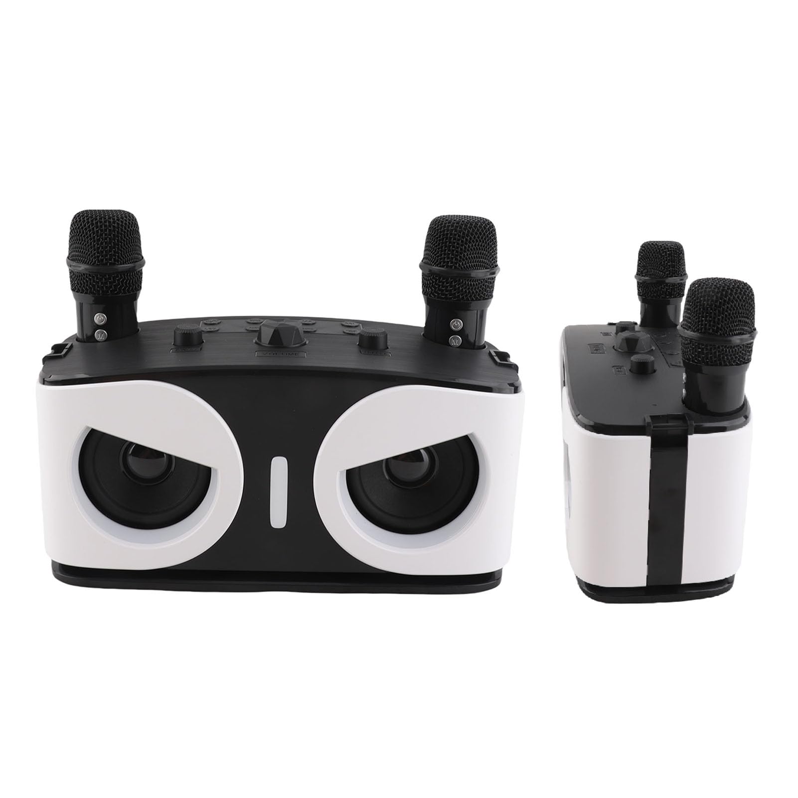 Máquina de Karaoke con 2 Micrófonos Inalámbricos, Altavoz Dual y Micrófono BT, Conjunto KTV con Efectos de Luz RGB para Fiestas en Casa Al Aire Libre (Blanca)