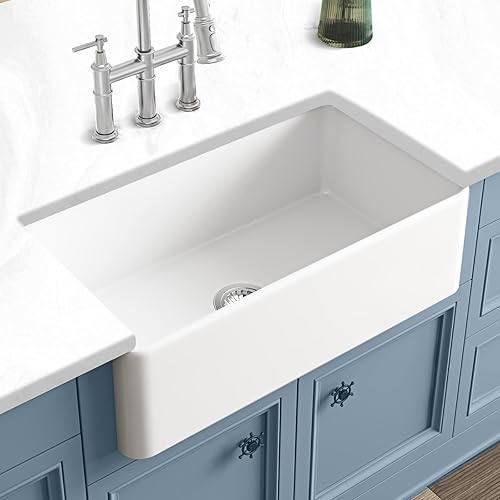 Tatub Fregadero de cocina de 33 pulgadas para montaje inferior, delantal de fregadero de porcelana estilo granja, fregadero de arcilla refractaria