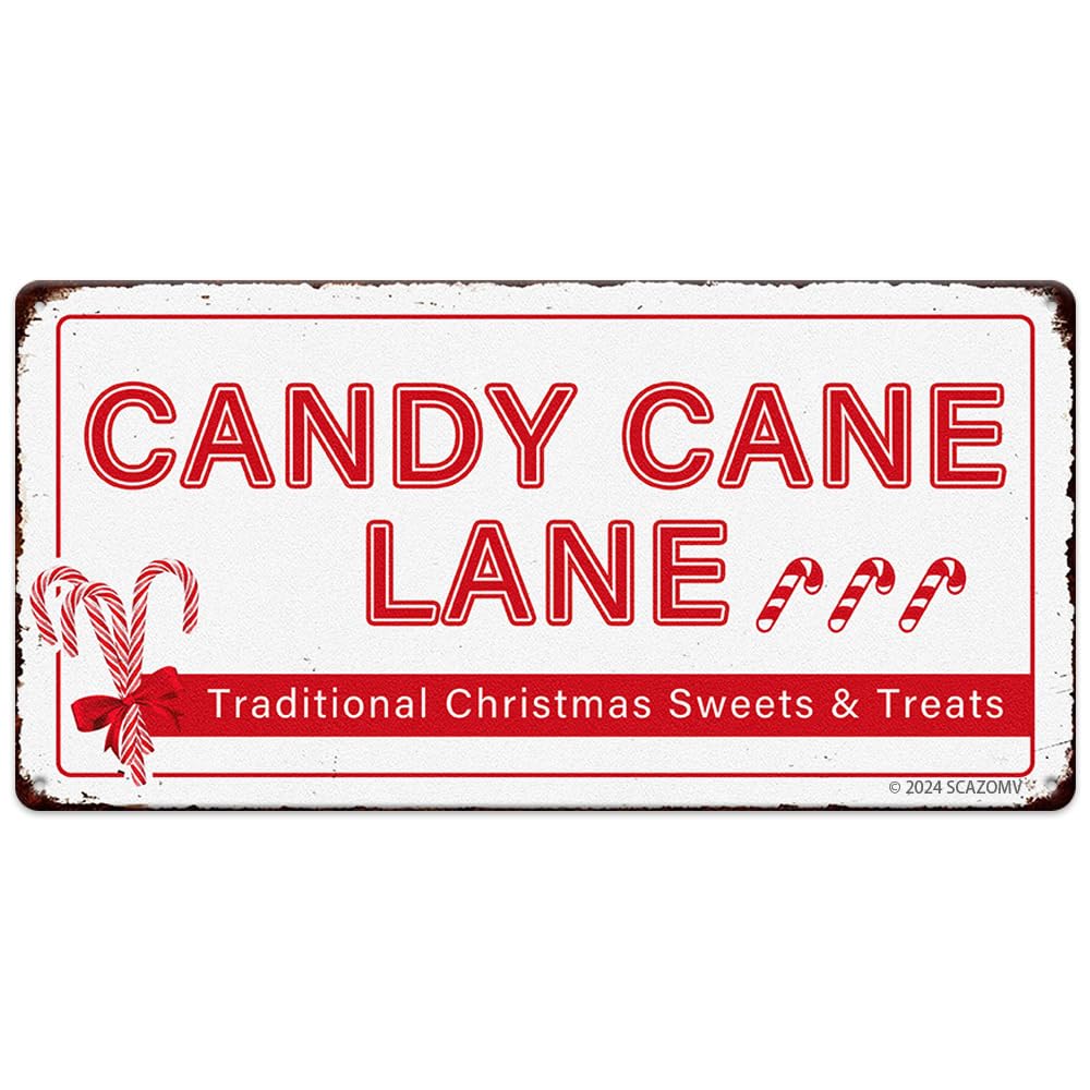 Candy Cane Lane Traditional Christmas Sweets And Treats Metal Tin Sign Vintage Retro Poster for Kitchen Cafe Bar Home Wall Decor Art Winter Indoor
