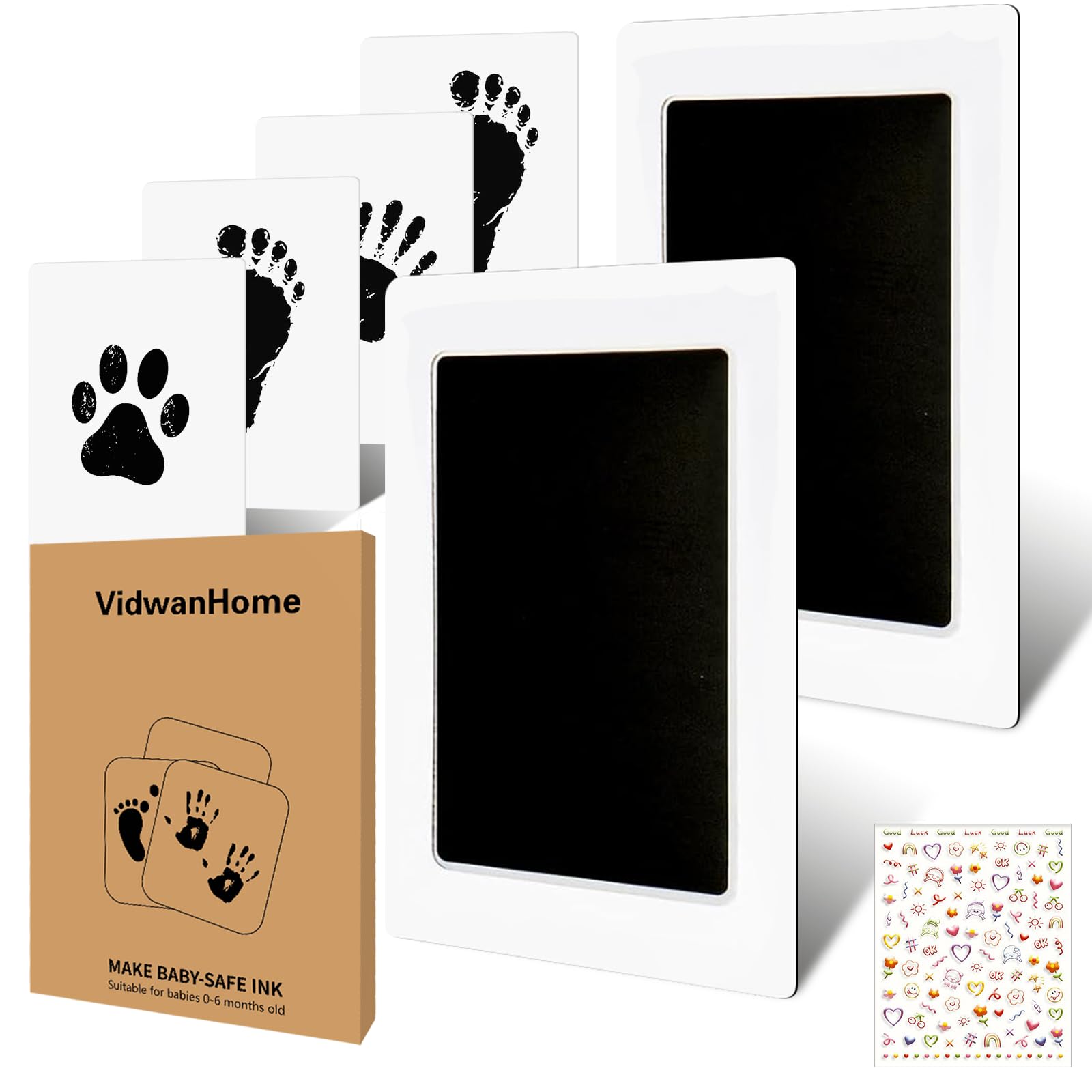 Jumbo-Baby-Hand- und Fußabdruck-Set, tintenlos, Clean Touch-Stempelkissen für Andenken, Fußabdrücke, Pfotenabdrücke, sauberes Stempelkissen für Neugeborene und Haustiere, mit 8 weißen Karten (Jet