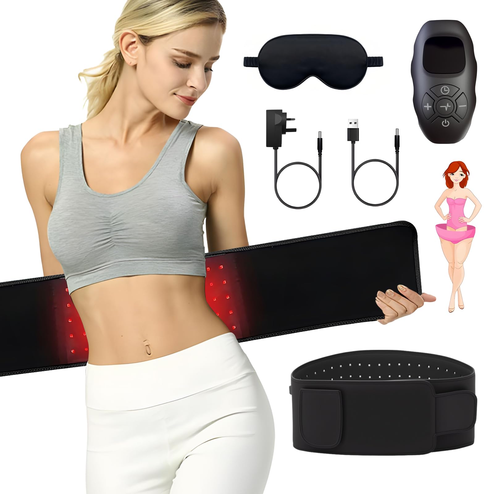 Lumalean Pro Slimming Belt, Adjustabl Belts for Toning, Contouring Relaxation Supports Back Shoulder Arm Complimentary Eye Mask (BlackοΌ