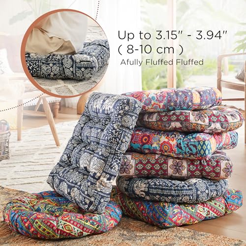 Codi Meditation Floor Pillow Set of 2, Large Pillows Seating for Adults and Teens, Bohemian Cushion for Fireplace Yoga Living Room Sitting, Memory Foam Added, 22x22 Inch Indigo Elephant - Image 5