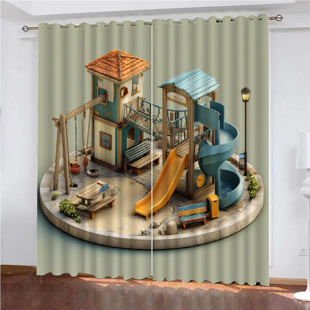 Rideau occultant thermique 3d aire de jeux 140x260 cm opaque a oeillets pour chambre enfant