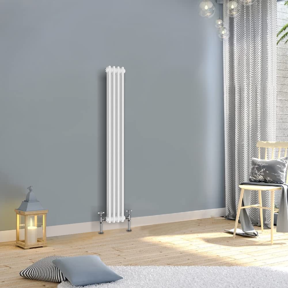 WarmeHaus 1500x200mm Vertical Traditional Radiator 2 Column White Cast Iron Style Tall Upright Radiator Central Heating