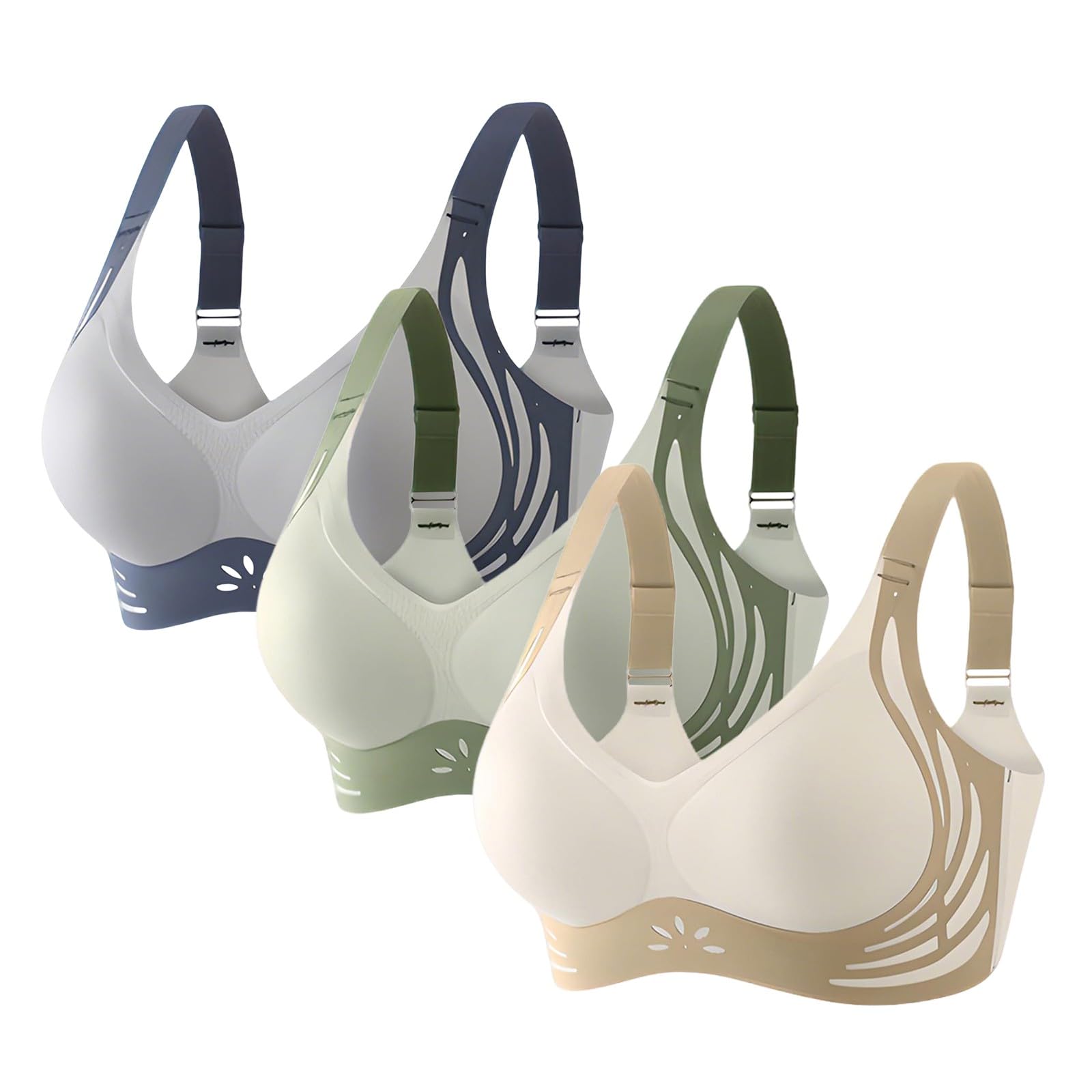 Biustonosze plus size dla kobiet UK Push Up Obwisłe piersi 3 szt. Bezszwowe, bezszwowe podparcie pleców z fiszbinami Podnoszenie bez fiszbin Biustonosz damski Freeolder Komfort na co dzień Duży biust