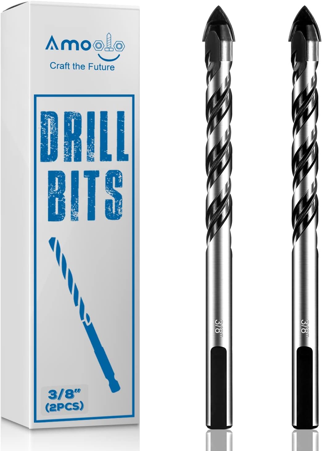 amoolo 3/8" Concrete Drill Bit & Masonry Drill Bit Set(2PCS), Carbide Tip Drill Bit Set for Tile, Brick, Cement, Concrete, Glass, Plastic, Cinder Block, Wood etc
