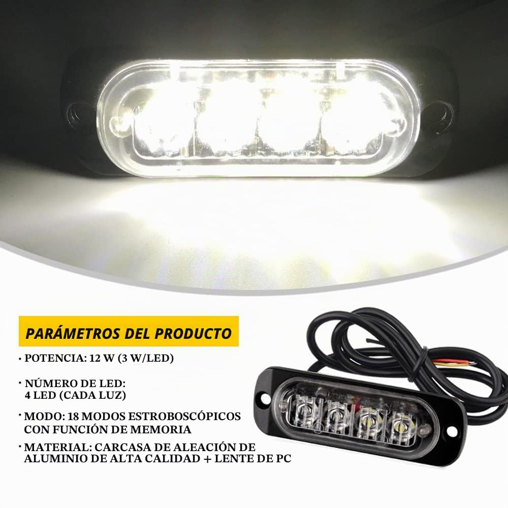 10pcs 4LED Blanco Luz de Advertencia Super Brillante Barra de Luz Estroboscópica 18 Modo Flash Para Coche Camión Pickup SUV Off Road Coche de Policía 12-24V