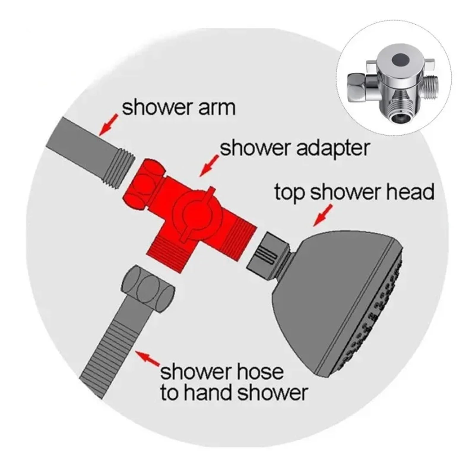 Válvula desviadora para cabezal de ducha, Válvula desviadora ABS G1/2, adaptador en T for ducha de 3 vías, separador de agua, interruptor de grifo(3 Way Diverter)