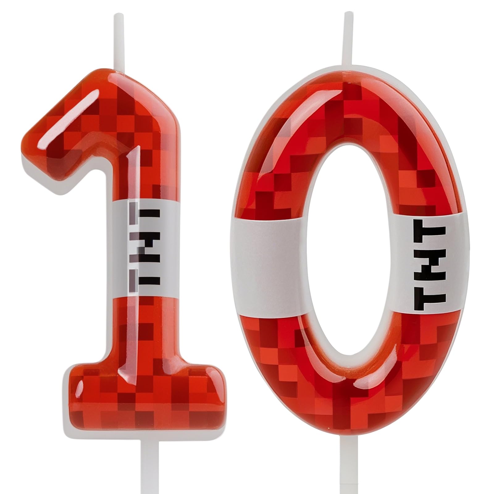 TNT Themed Birthday Candles for Cake,Red Number 10 Candle Pixel Birthday Cake Candles for Graduation Celebration Wedding Party Supplies Decoration