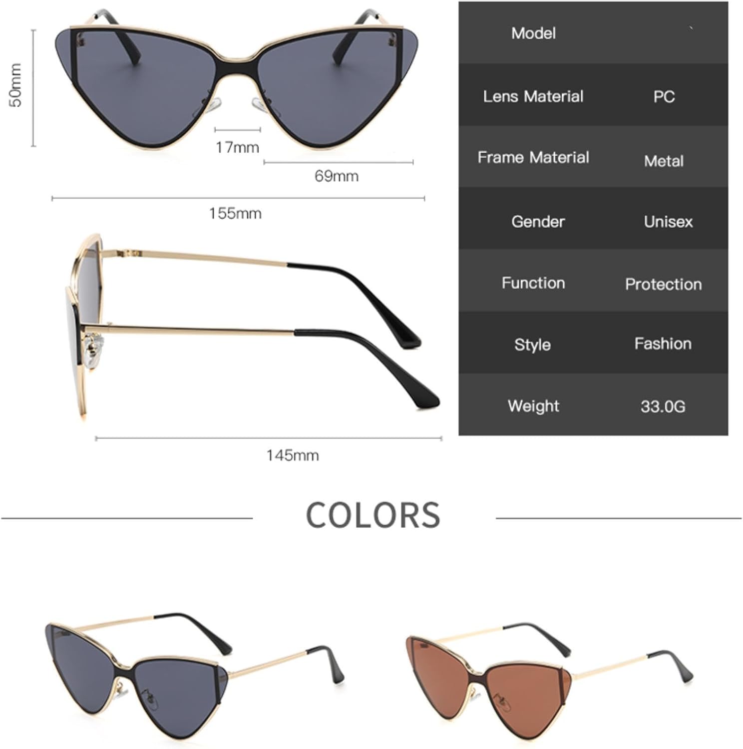 Luxury Metal Punk Cat Eye Sunglasses Women Men Trendy Steampunk Gold Black Eyewear