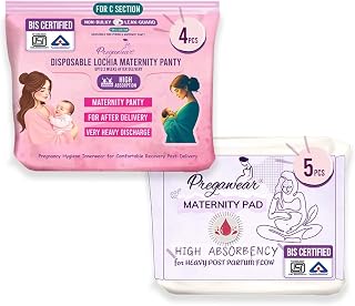 Pregawear Lochia Maternity Panty for C Section (4) & Maternity Pad (5) Combo | Ultra-Absorbent, Leak-Proof, Rash-Free | Od... Price In India