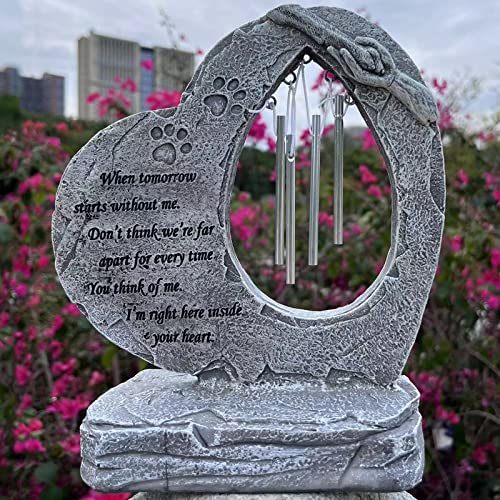 Dog Pet Memorial Stones with Wind Chimes Paw Print Pet Garden Stones Heart Shaped Cat & Dog Grave Markers Gifts Loss of Pet Sympathy Gifts Dog Pet Memorial Stones with Wind Chimes Paw Print Pet Garden Stones Heart Shaped Cat & Dog Grave Markers Gifts Loss of Pet Sympathy Gifts