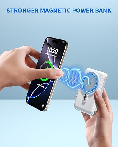 Miniatura 4 de Cargador portátil magnético, banco de energía inalámbrico multipuerto de 10000 mAh, batería segura de 22.5 W, cargador portátil de soporte, cables