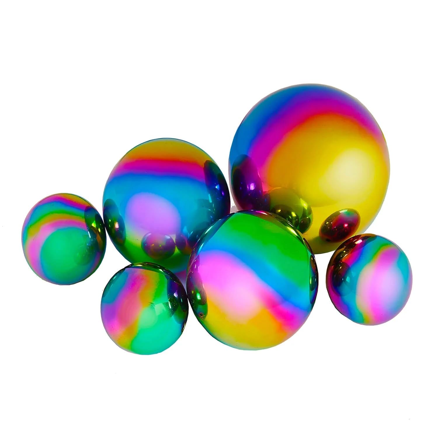 Coopers Of Stortford Rainbow - Set Of Six Gazing Balls For Garden, Pond Or Flowerbed - Hollow Stainless Steel Decorative Orbs In Three Sizes