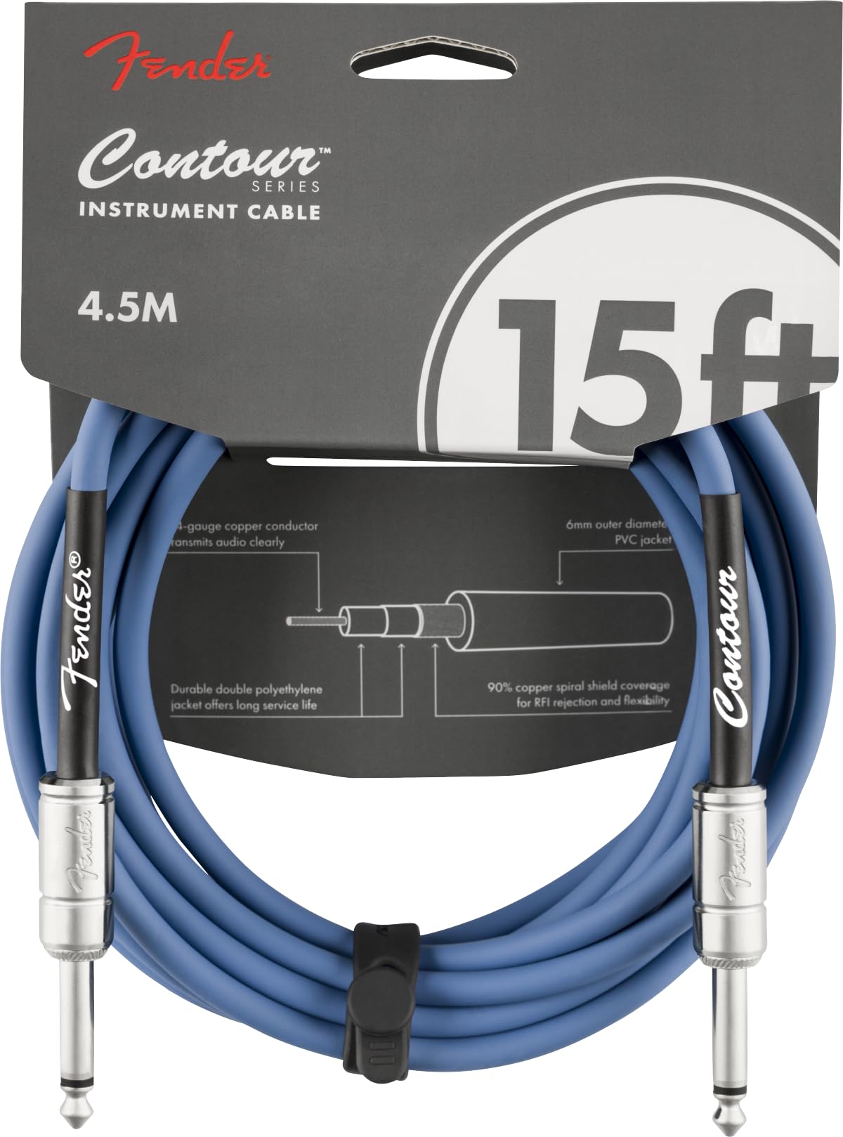 Fender Contour Series Instrument Cable (15ft STR/STR) in Lake Placid Blue