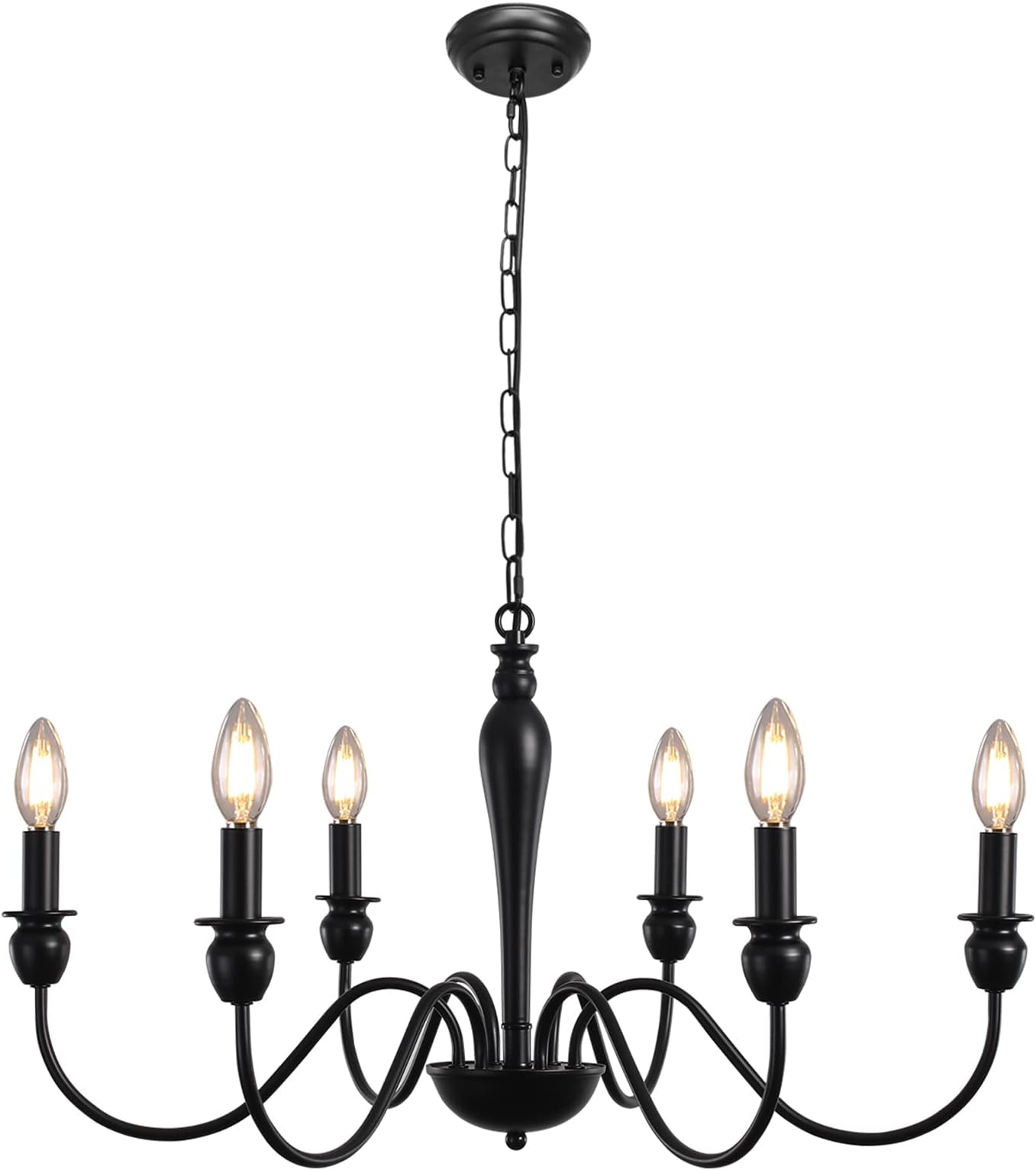 Black Chandelier, 6 Lights Chandelier Pendant Light Ceiling Light Vintage Chandelier Modern Living Room Bedroom Kitchen Dining Hallway Entrance Height Adjustment E14 Bulbs (Not Included)