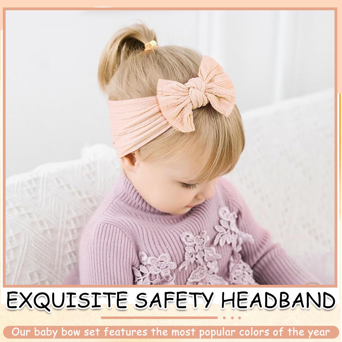 Set di 4 Fascette per Capelli Neonata con Fiocco, Fascie Bimba Elastiche e Morbide per Fasci Neonata, Battesimo, Feste e Fotoshooting