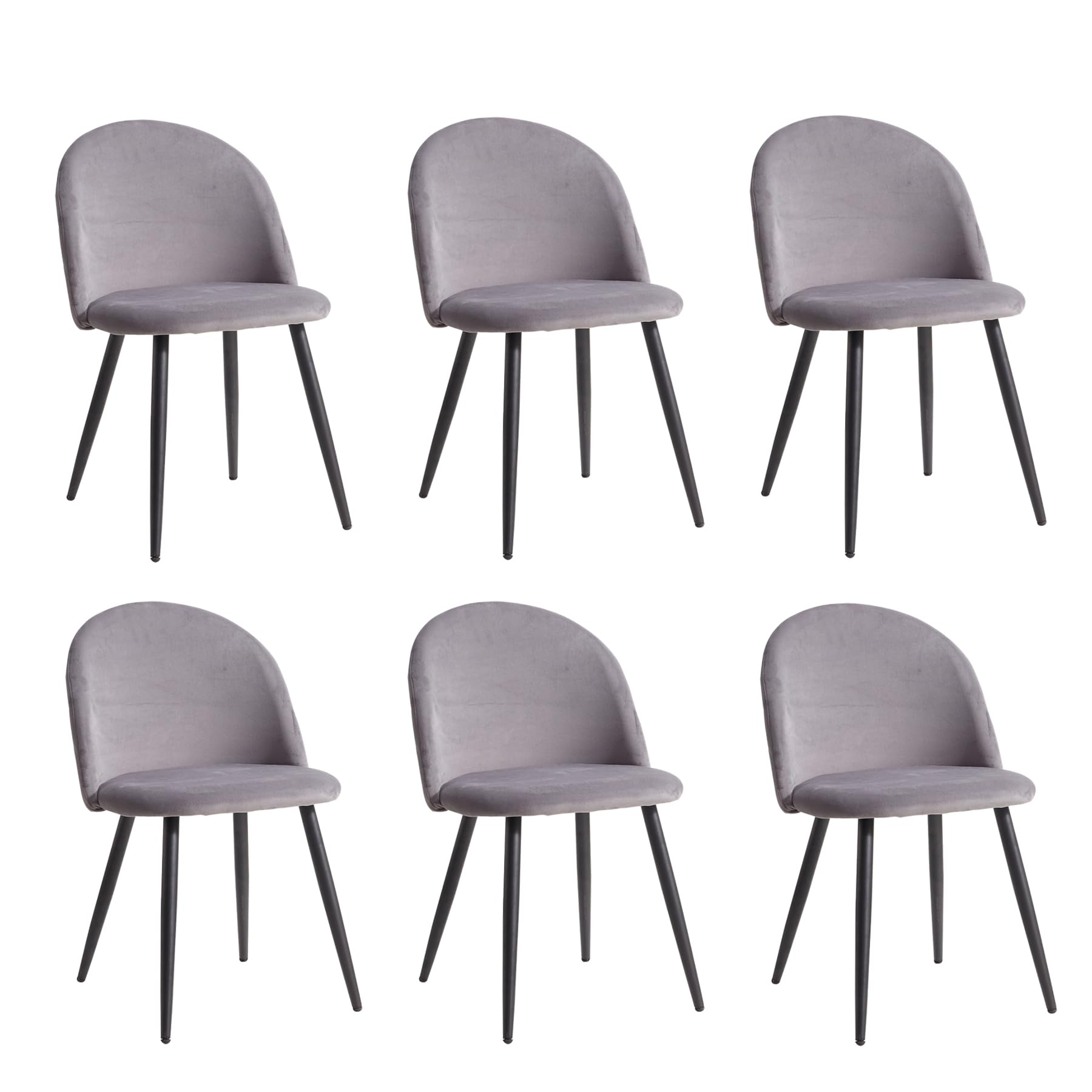 BenyLed Set di 6 Sedie da Pranzo, Sedie da Cucina con Rivestimento in Velluto Sedie da Soggiorno Moderne, con Gambe in Metallo Nero (Grigio)
