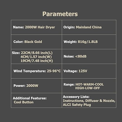 Miniatura 9 de JINRI Secador de pelo  Secador de pelo de alta velocidad CA negativo iónico de alta velocidad para salón y uso personal  Potente, con difusor y